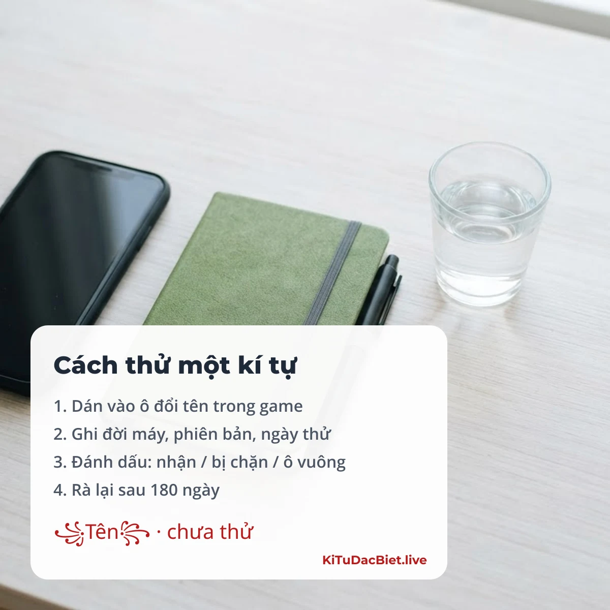Quy trình kiểm chứng kí tự của KiTuDacBiet.live: dán, ghi máy và phiên bản, đánh dấu kết quả